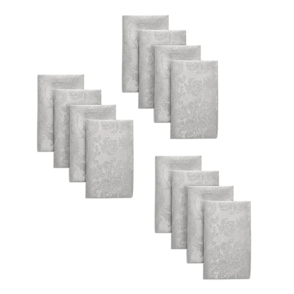 3 brand new 4-piece Sets of SILVER Damask 59% Cotton 17x17 inch Fabric Napkins